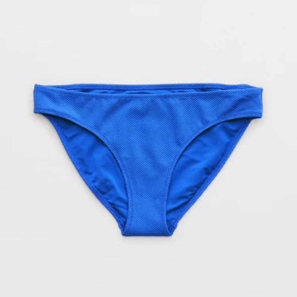 aerie shine pique full coverage bikini bottom in blue heaven